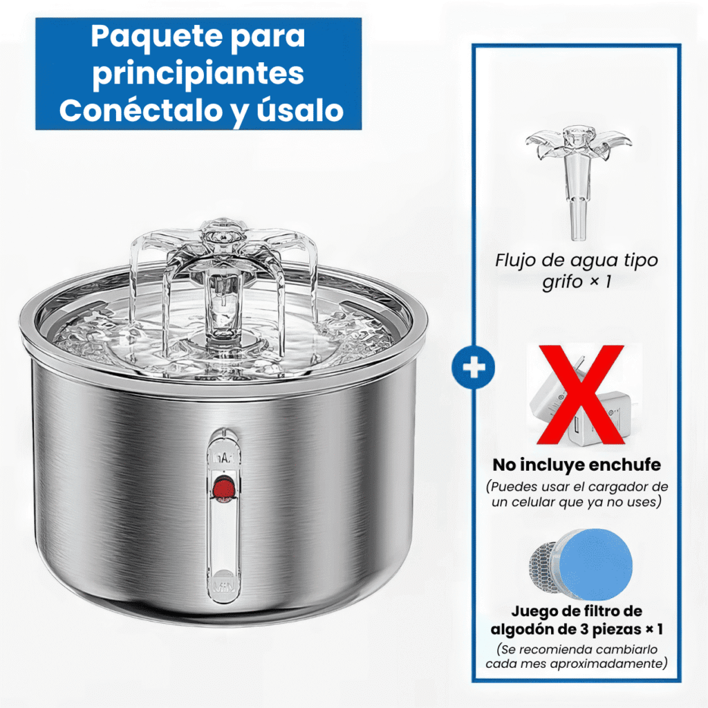 Fuente de agua para gatos AquaPet acero inoxidable 304